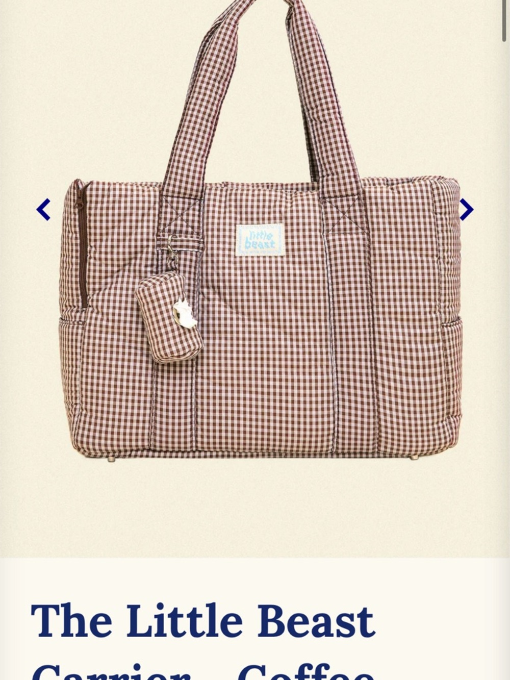 The Little Beast Classic Size Coffee Gingham Dog Carrier Tote
